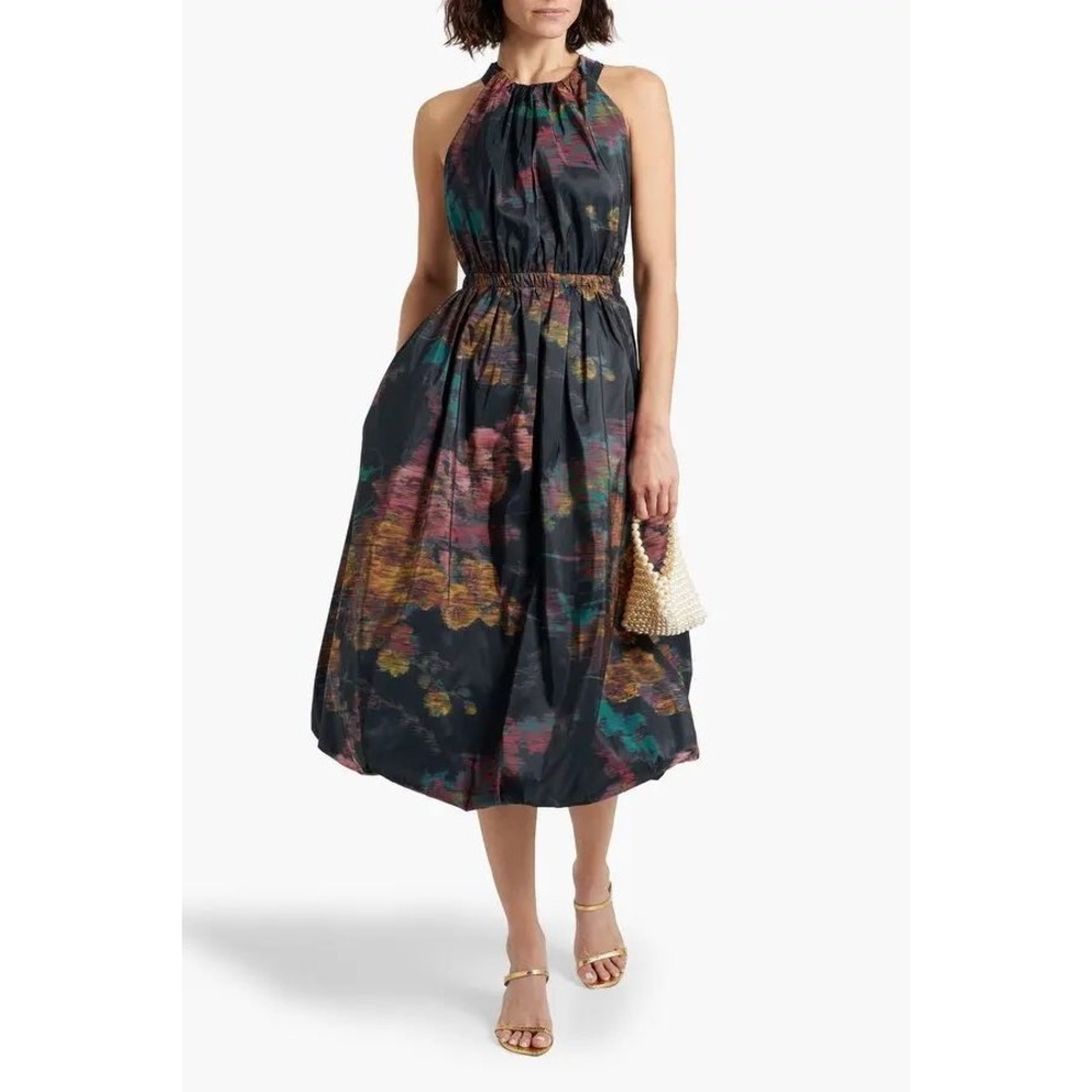 Ulla Johnson Leyna‎ Gathered Printed Taffeta Midi Dress Floral Open Back Size 6 - Picture 7 of 15